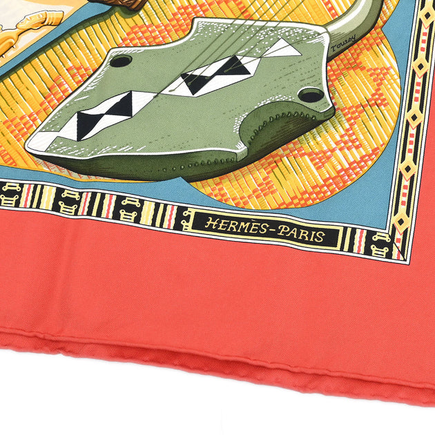 エルメス スカーフ カレ90 Au son du Tam Tam ストール Hermes Scarf Carre 90 Au Son du Tam Tam Red Small Good