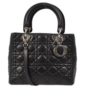 Christian Dior Black Lambskin Lady Dior Cannage 2way Handbag MA-0092 KK92292