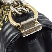 Boy Chanel Black Lambskin V Stitch Double Chain Shoulder Bag KK90756