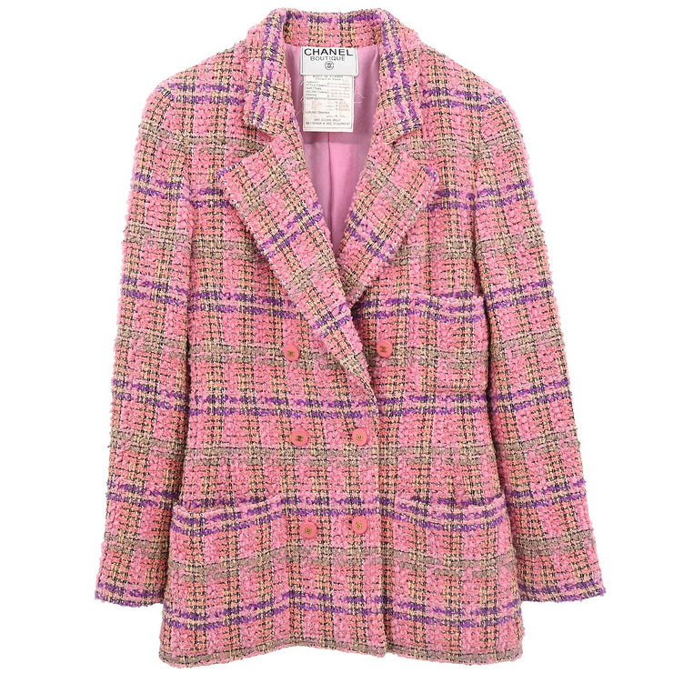 Chanel Double Breasted Jacket Tweed Pink 94A #36 110441
