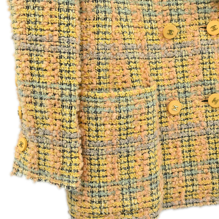 Chanel Double Breasted Jacket Tweed Yellow 94A #36 112267
