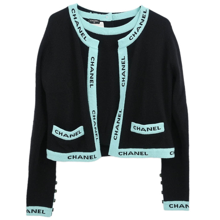 Chanel Ensemble Cardigan Short Sleeve Top Black CR95 #42 112287