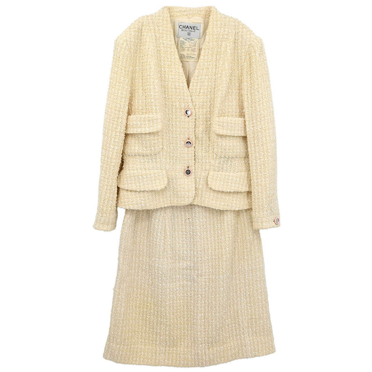 Chanel Setup Suit Jacket Skirt White 95C #40 114513