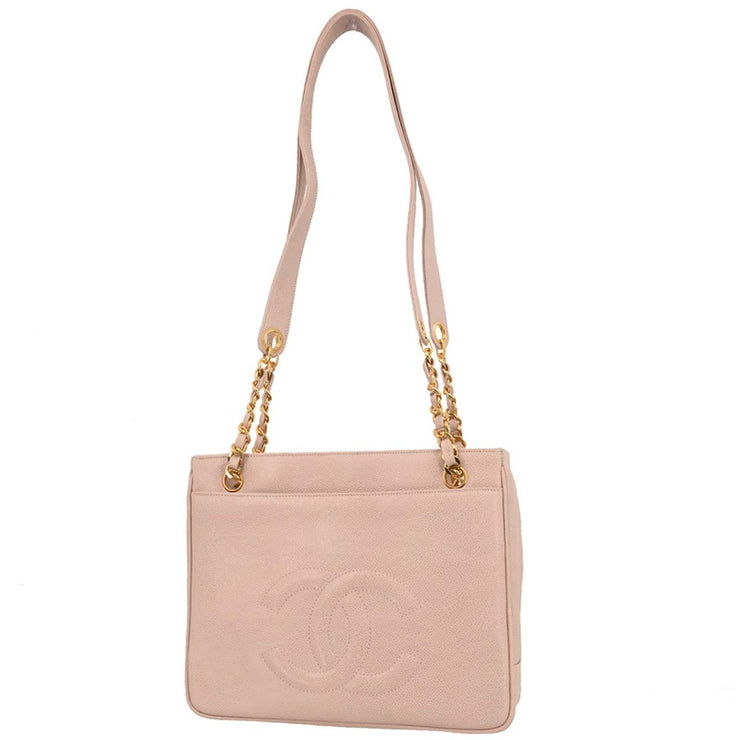 Chanel Light Pink Calfskin Tote Shoulder Bag 115661