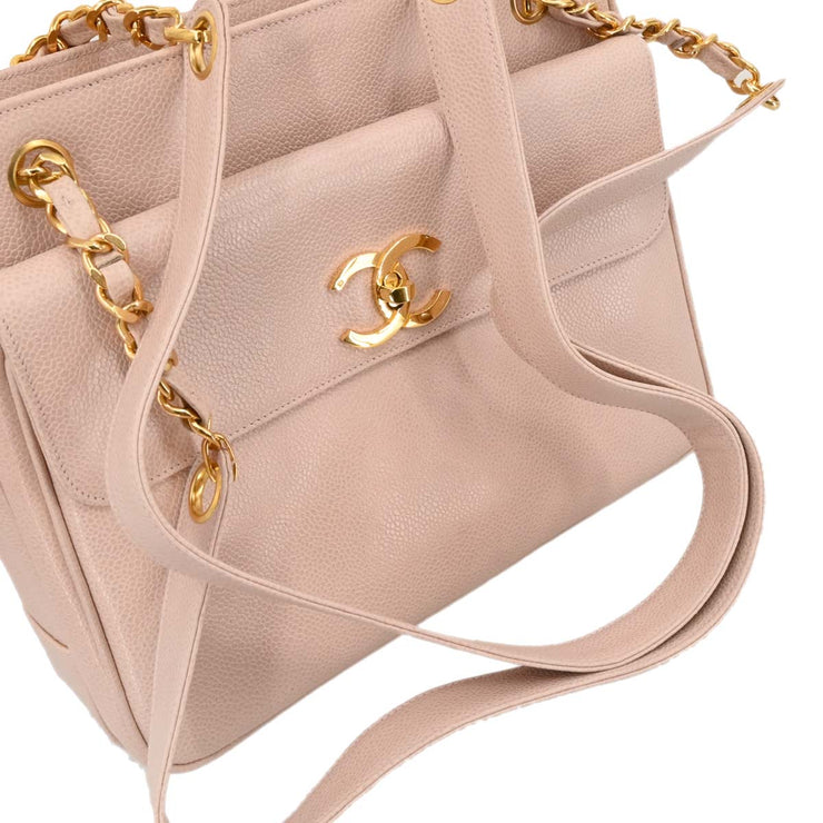 Chanel Light Pink Calfskin Tote Shoulder Bag 115661