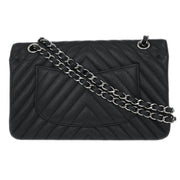 Chanel Black Calfskin Chevron Medium Classic Double Flap Shoulder Bag 115673