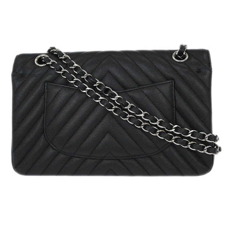 Chanel Black Calfskin Chevron Medium Classic Double Flap Shoulder Bag 115673
