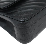 Chanel Black Calfskin Chevron Medium Classic Double Flap Shoulder Bag 115673