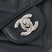 Chanel Black Calfskin Chevron Medium Classic Double Flap Shoulder Bag 115673