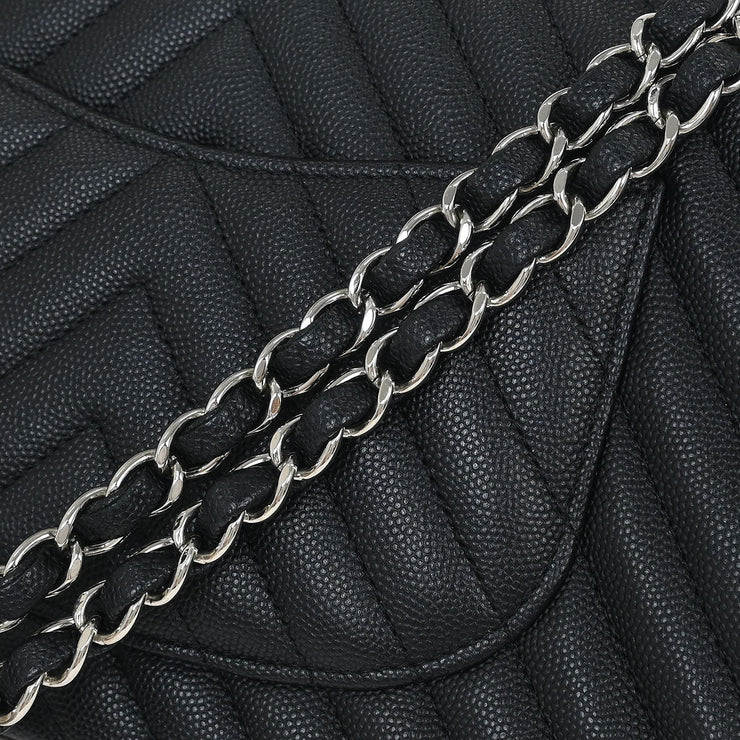 Chanel Black Calfskin Chevron Medium Classic Double Flap Shoulder Bag 115673