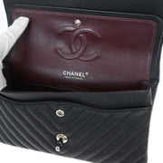 Chanel Black Calfskin Chevron Medium Classic Double Flap Shoulder Bag 115673