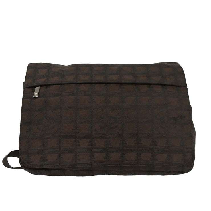 Chanel Brown Jacquard Nylon Travel Line Shoulder Bag 115677