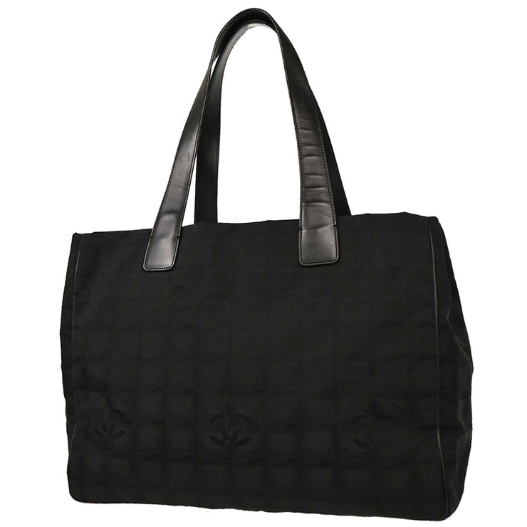 Chanel Black Jacquard Nylon Travel Line Tote Handbag 115678