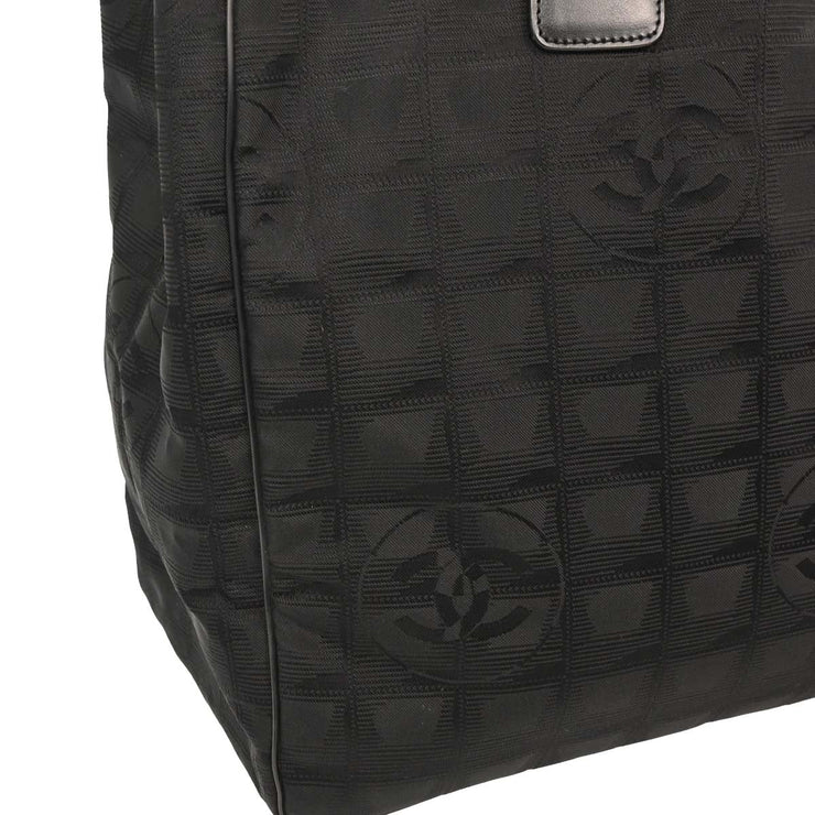 Chanel Black Jacquard Nylon Travel Line Tote Handbag 115678