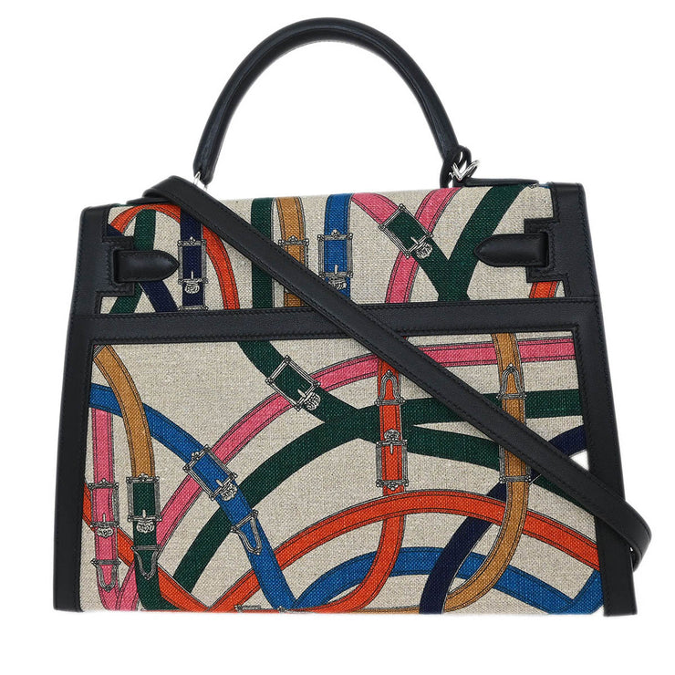 Hermes Black Toile De Camp Cavalcadour Kelly 32 Sellier Handbag AST720 GS 115714