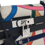 Hermes Black Toile De Camp Cavalcadour Kelly 32 Sellier Handbag AST720 GS 115714