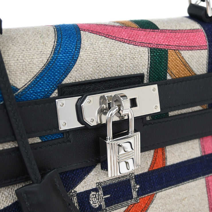 Hermes Black Toile De Camp Cavalcadour Kelly 32 Sellier Handbag AST720 GS 115714