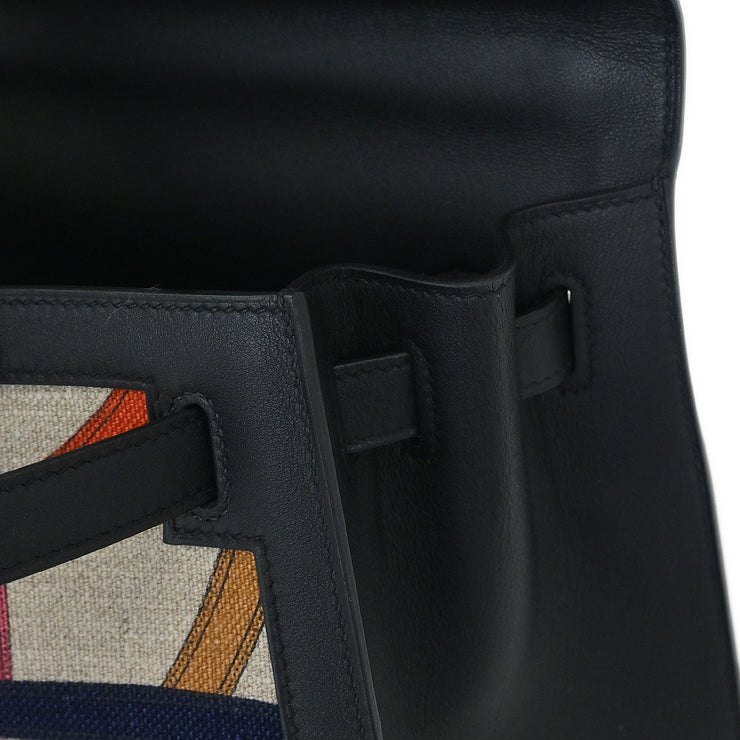 Hermes Black Toile De Camp Cavalcadour Kelly 32 Sellier Handbag AST720 GS 115714