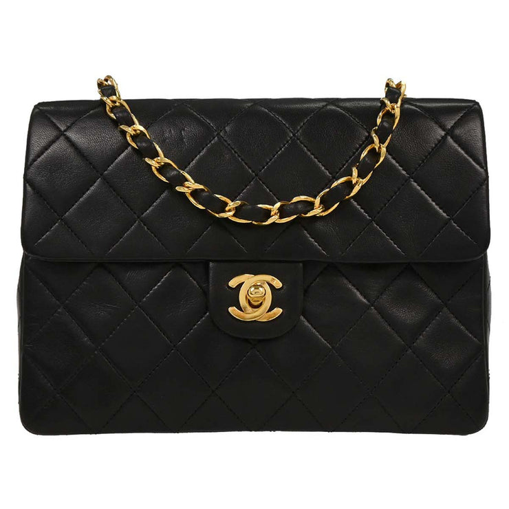 Chanel Black Lambskin Classic Square Flap Shoulder Bag 20 115729