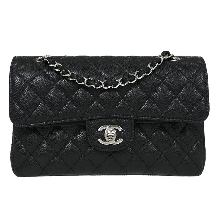 Chanel Black Calfskin Small Classic Double Flap Shoulder Bag 115730
