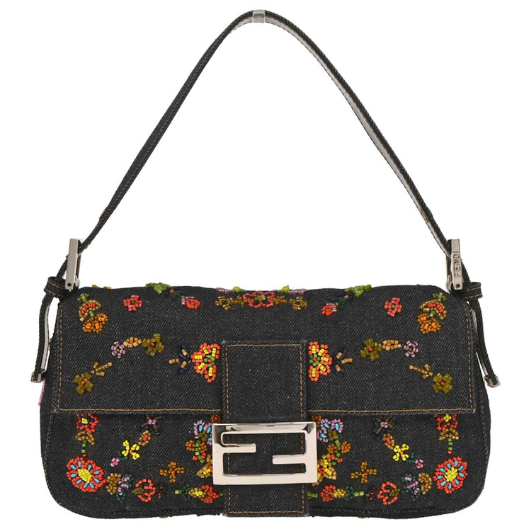 Fendi Blue Denim Beaded Baguette Handbag 2372-26424-008 115744