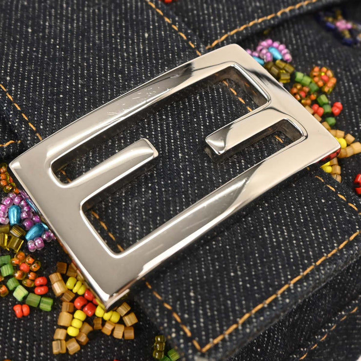 Fendi Blue Denim Beaded Baguette Handbag 2372-26424-008 115744
