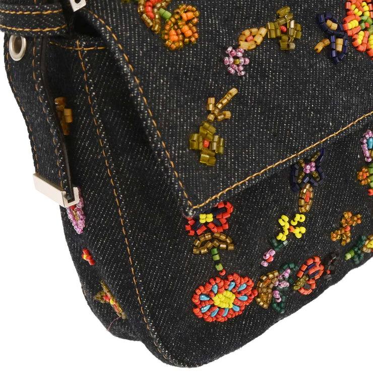 Fendi Blue Denim Beaded Baguette Handbag 2372-26424-008 115744