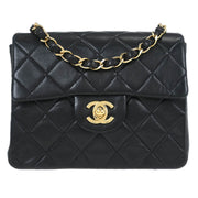 Chanel Black Lambskin Mini Classic Square Flap Shoulder Bag 17 115795