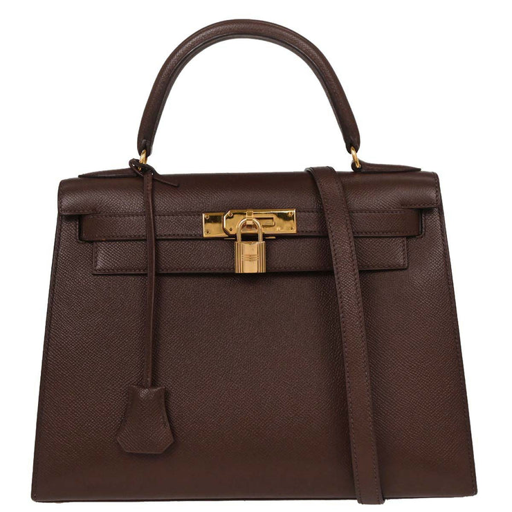 Hermes Havane Courchevel Kelly 28 Sellier 2way Handbag  Square:C N 115818