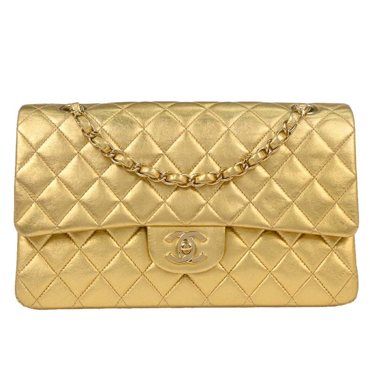 Chanel Metallic Gold Lambskin Medium Classic Double Flap Shoulder Bag 115833