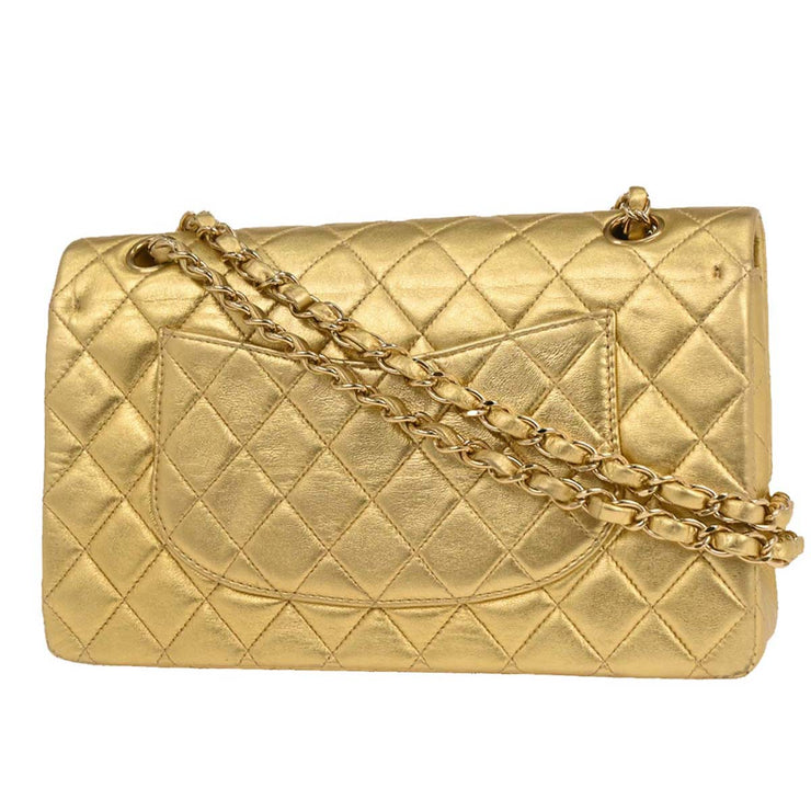 Chanel Metallic Gold Lambskin Medium Classic Double Flap Shoulder Bag 115833
