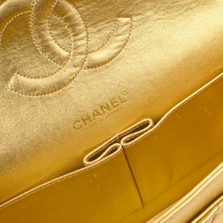 Chanel Metallic Gold Lambskin Medium Classic Double Flap Shoulder Bag 115833