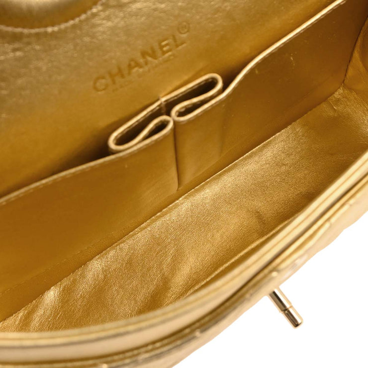 Chanel Metallic Gold Lambskin Medium Classic Double Flap Shoulder Bag 115833
