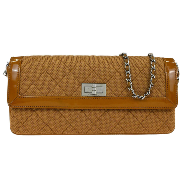 Chanel Brown Cotton East West Mademoiselle Lock Shoulder Bag 115835