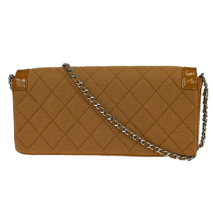 Chanel Brown Cotton East West Mademoiselle Lock Shoulder Bag 115835