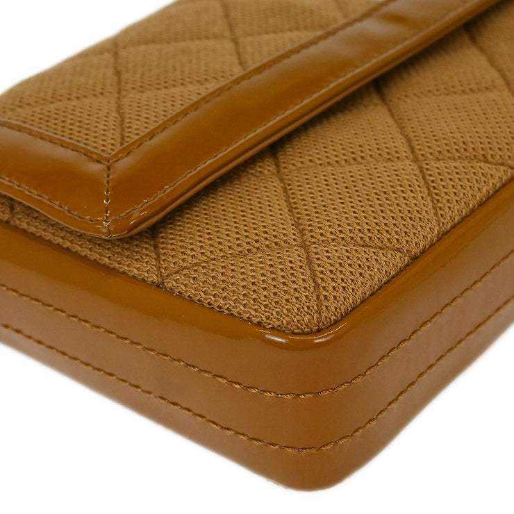 Chanel Brown Cotton East West Mademoiselle Lock Shoulder Bag 115835