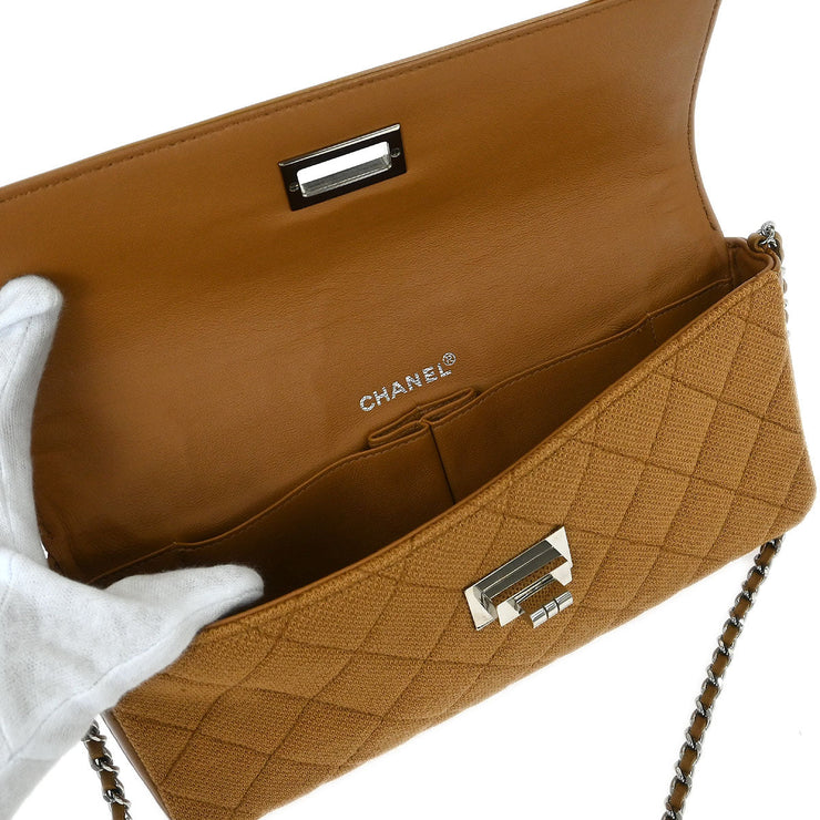 Chanel Brown Cotton East West Mademoiselle Lock Shoulder Bag 115835
