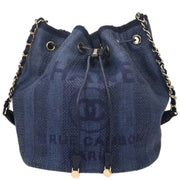 Chanel Navy Straw Deauville Bucket Shoulder Bag 115842
