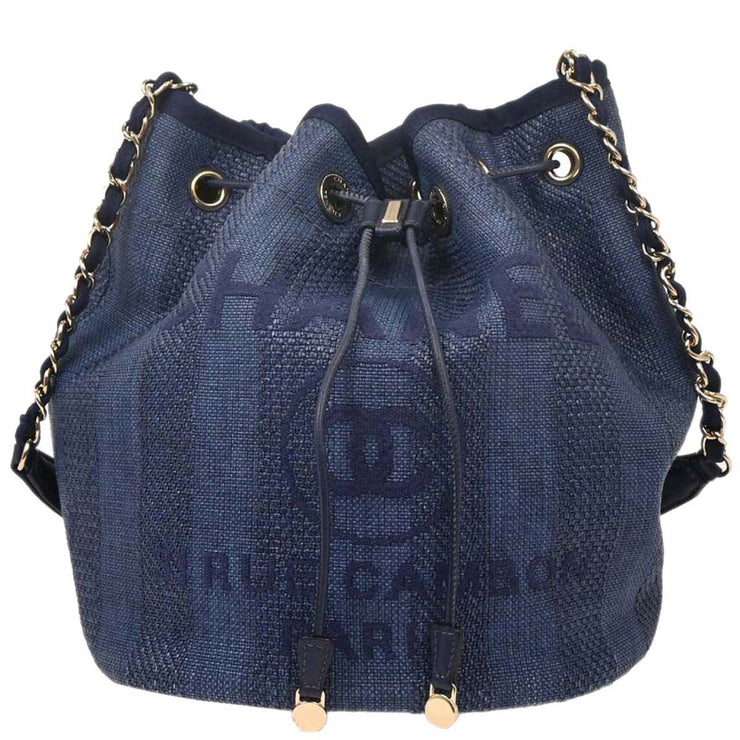 Chanel Navy Straw Deauville Bucket Shoulder Bag 115842