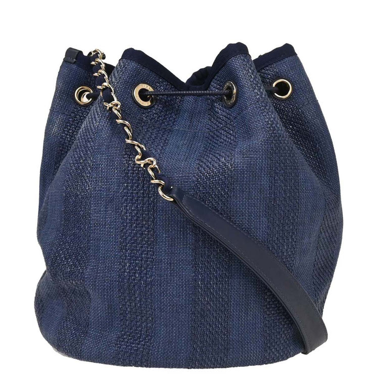 Chanel Navy Straw Deauville Bucket Shoulder Bag 115842