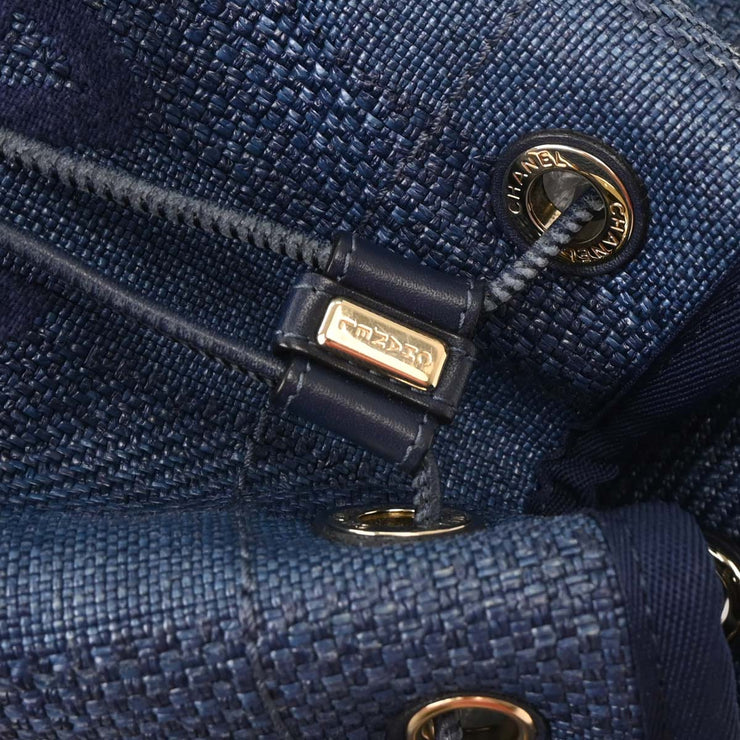 Chanel Navy Straw Deauville Bucket Shoulder Bag 115842