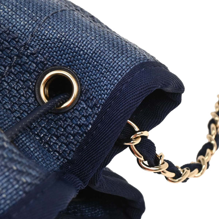 Chanel Navy Straw Deauville Bucket Shoulder Bag 115842