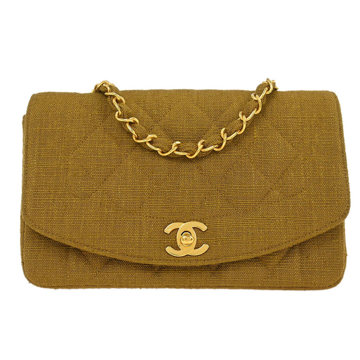 Chanel Brown Linen Small Diana Shoulder Bag 115860