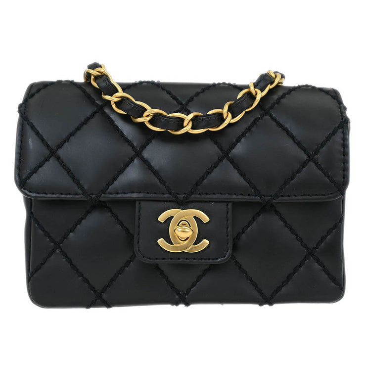 Chanel Black Calfskin Wild Stitch Single Flap Shoulder Bag 115861