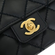 Chanel Black Calfskin Wild Stitch Single Flap Shoulder Bag 115861