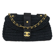 Chanel Black Straw Shoulder Bag 115865