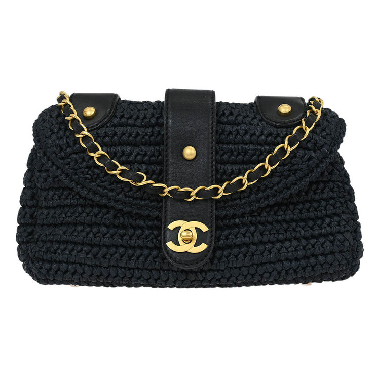 Chanel Black Straw Shoulder Bag 115865