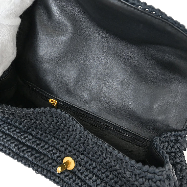 Chanel Black Straw Shoulder Bag 115865