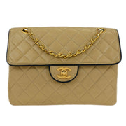 Chanel Beige Lambskin Single Flap Shoulder Bag 115868