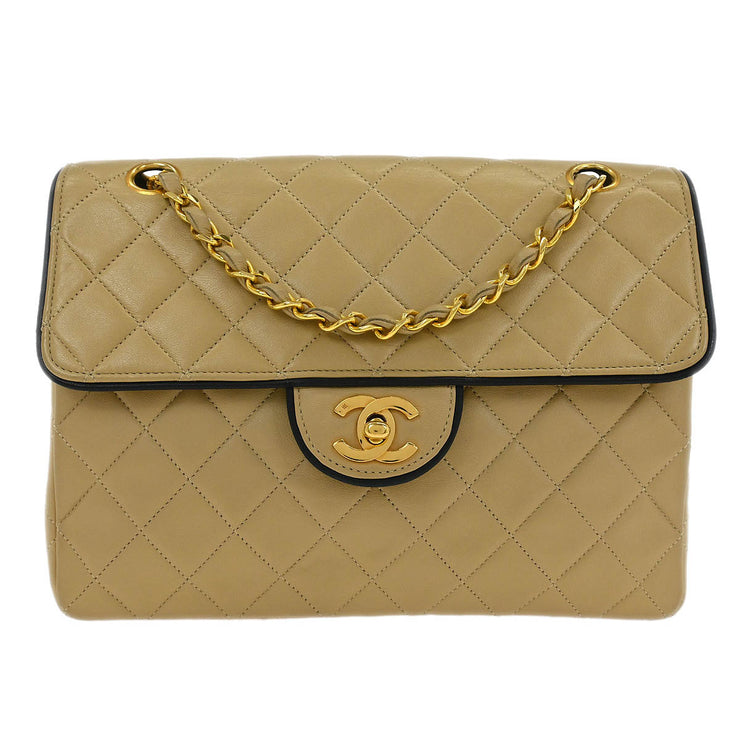 Chanel Beige Lambskin Single Flap Shoulder Bag 115868